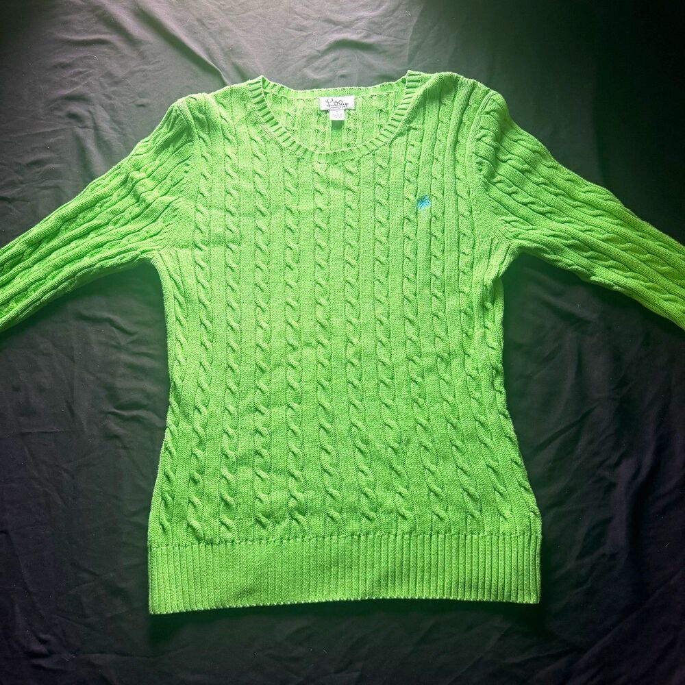 Lilly Pulitzer Womens M Green Cable Knit Crew Neck Long Sleeve Cotton Pullover